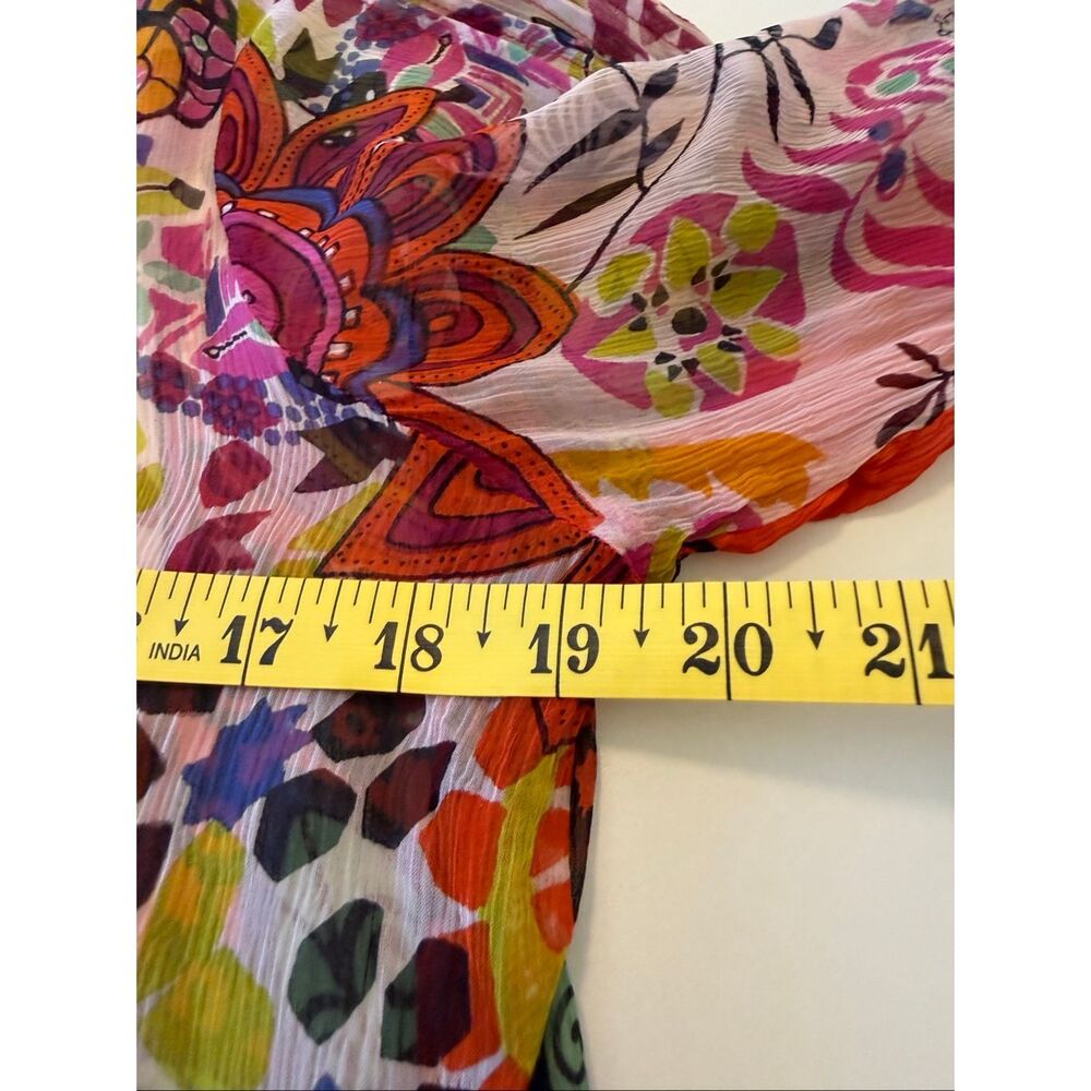 Casual Studio Top Multicolor Patchwork Look Semi Sheer Size L Whimsical, Retro - Picture 7 of 14